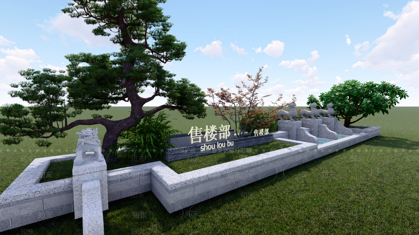 新中式风格水景SU模型下载【ID:1104521792】