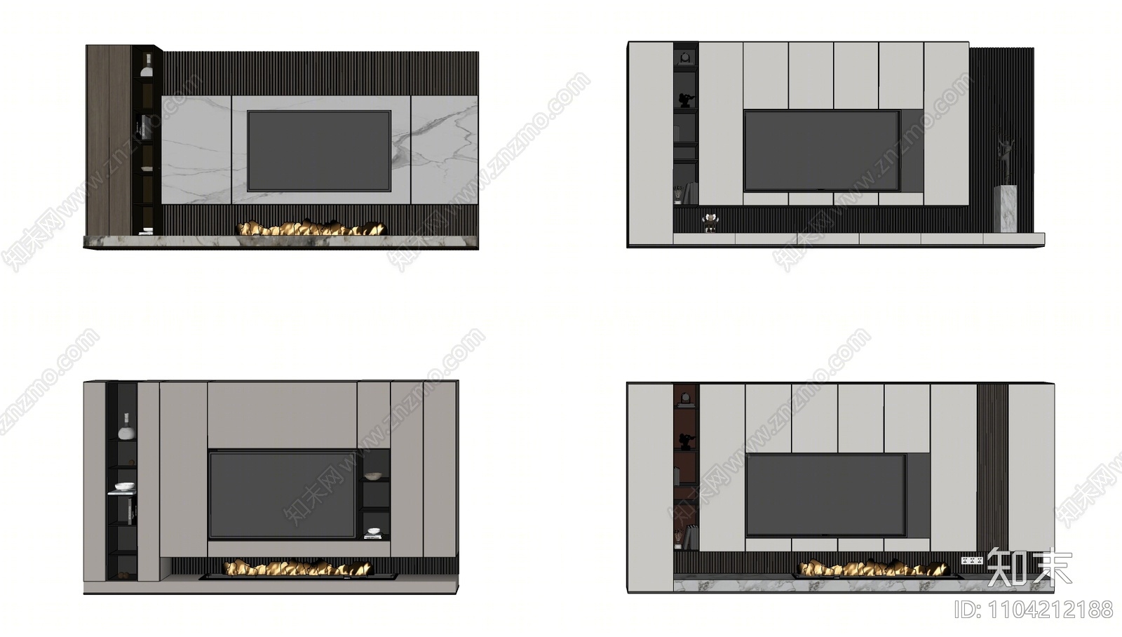 现代电视墙SU模型下载【ID:1104212188】