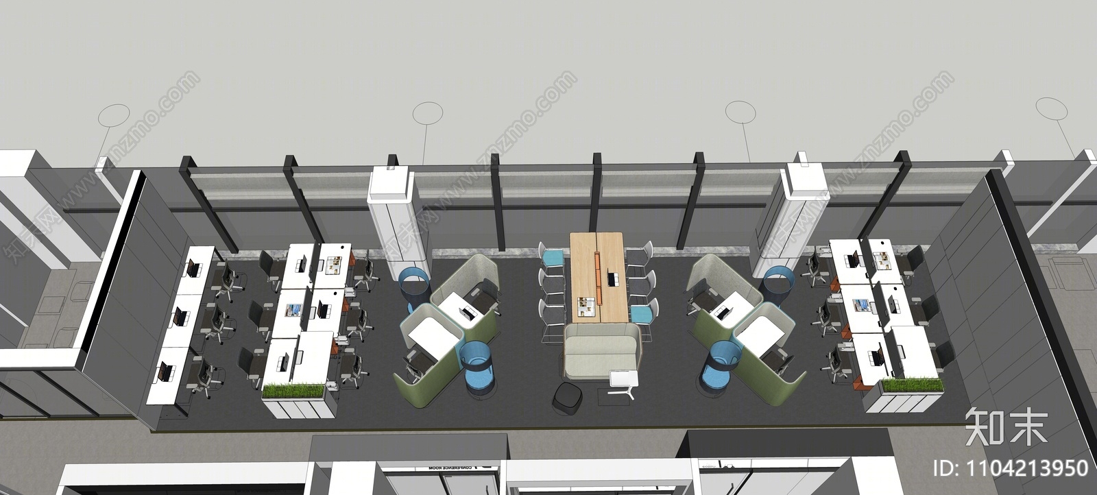 现代公共办公区SU模型下载【ID:1104213950】