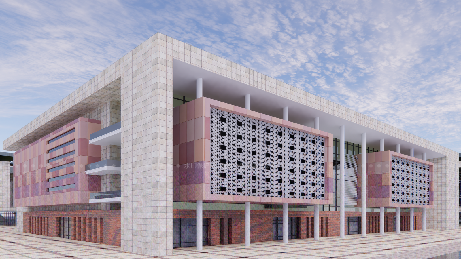 现代图书馆建筑SU模型下载【ID:1104220311】