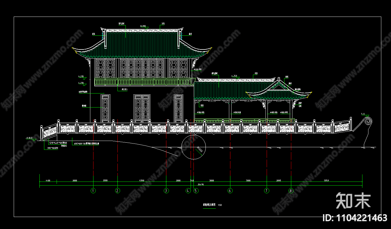 中式仿古廊架画舫cad施工图下载【ID:1104221463】