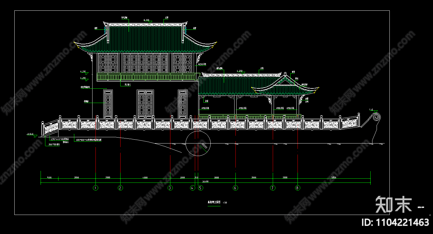 中式仿古廊架画舫cad施工图下载【ID:1104221463】