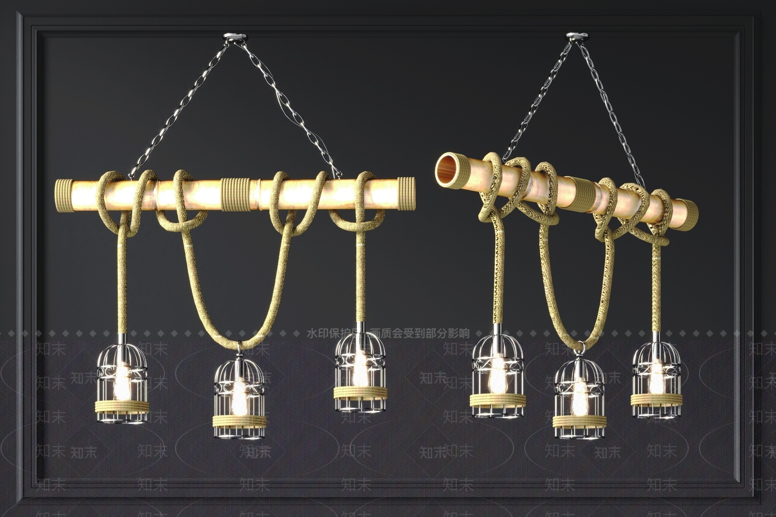 现代中麻绳吊灯组合3D模型下载【ID:1104221431】