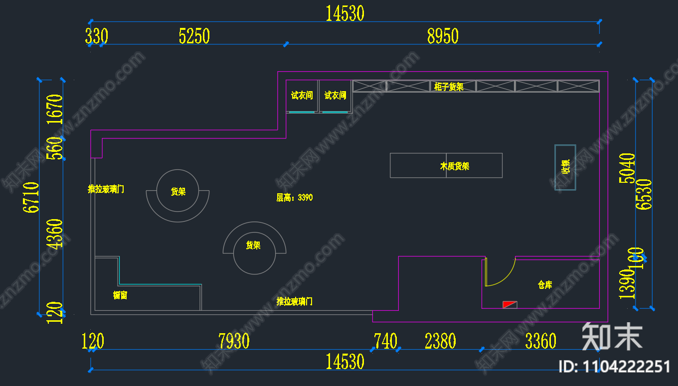 服装专卖店cad施工图下载【ID:1104222251】