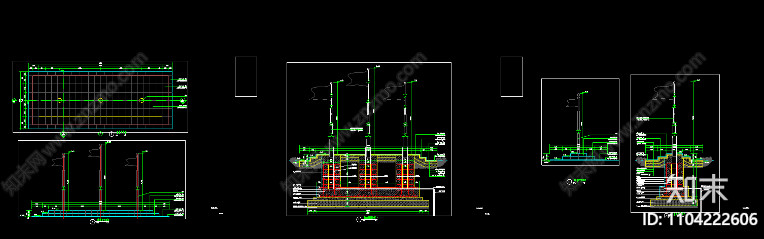 通用标准升旗台结构配筋施工图施工图下载【ID:1104222606】