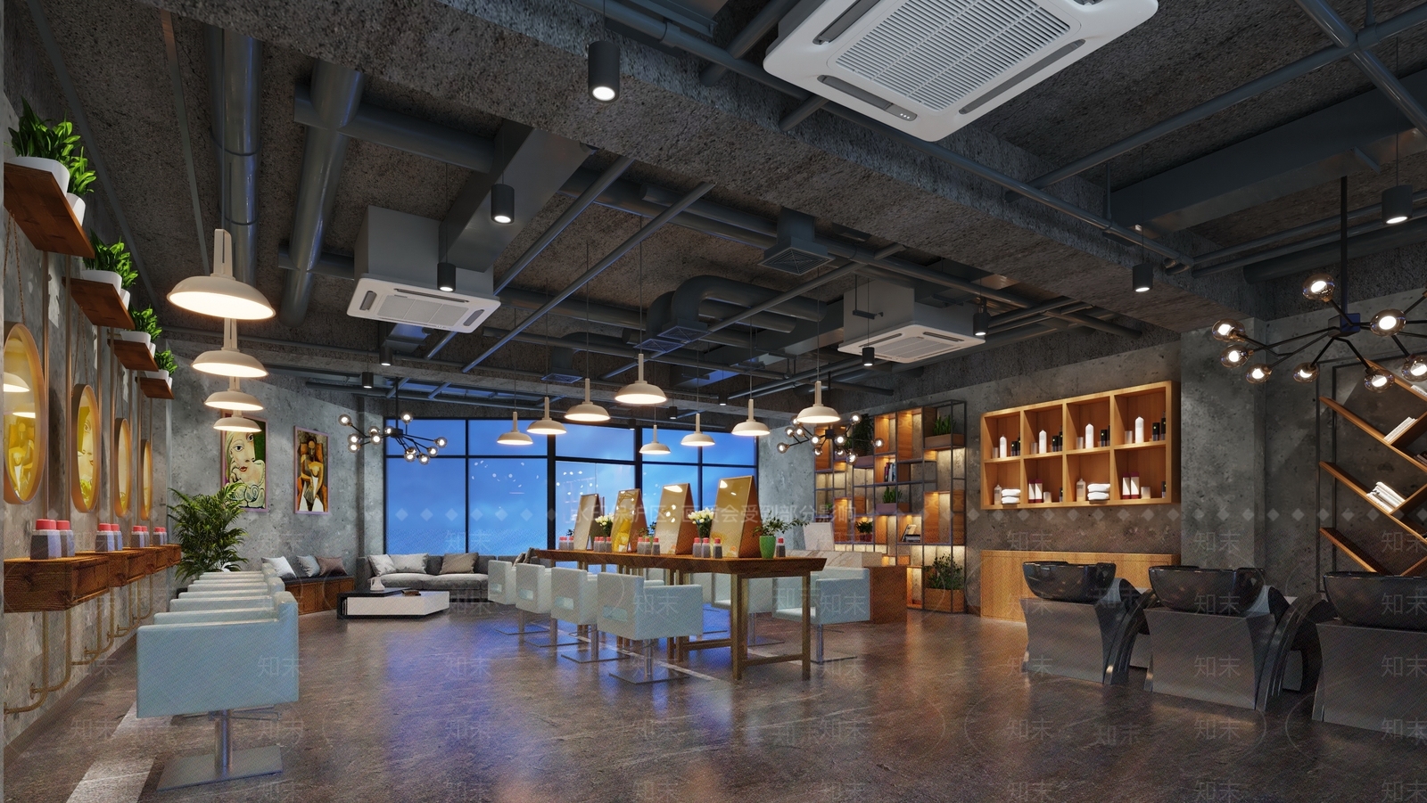 工业风美发店3D模型下载【ID:1104225358】