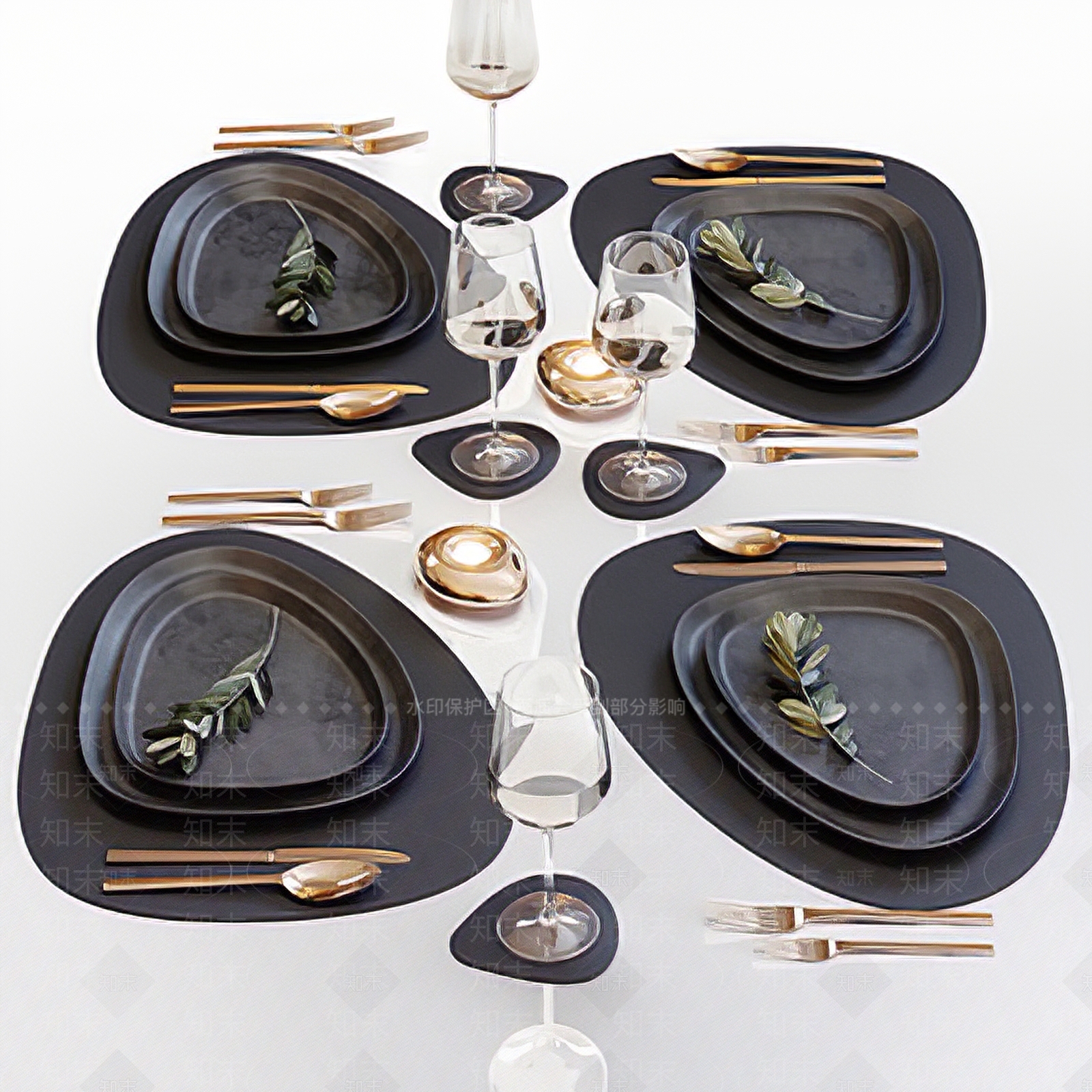 现代西餐餐具SU模型下载【ID:1104226674】