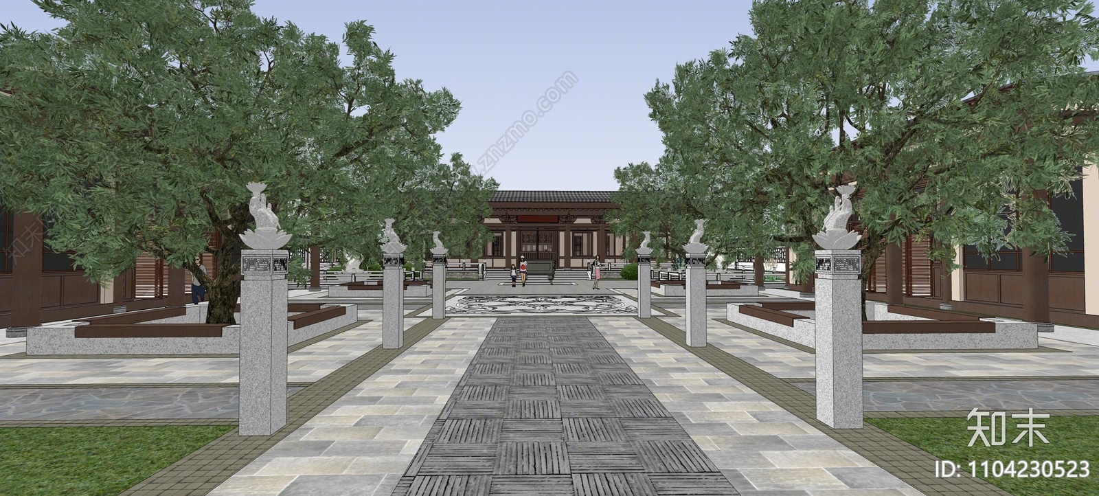 中式寺庙建筑SU模型下载【ID:1104230523】