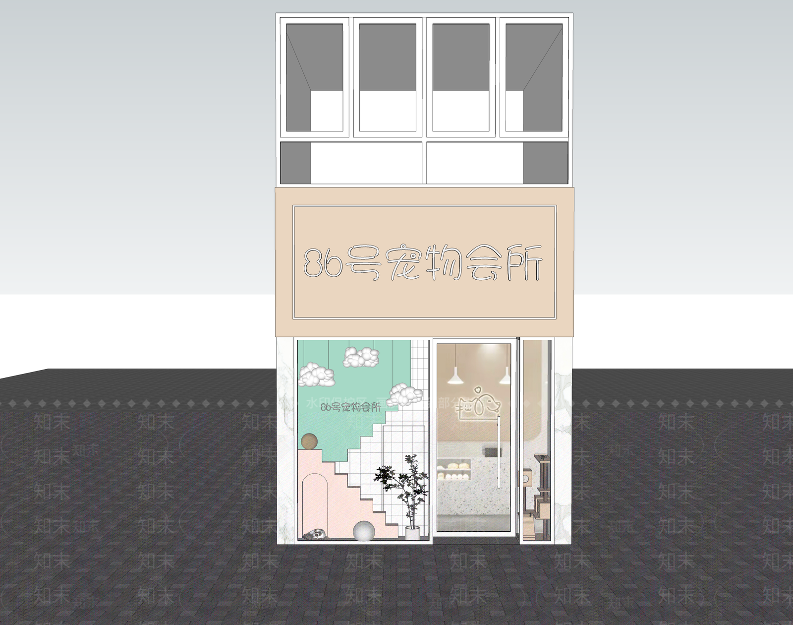 现代宠物店门头门面SU模型下载【ID:1104241438】