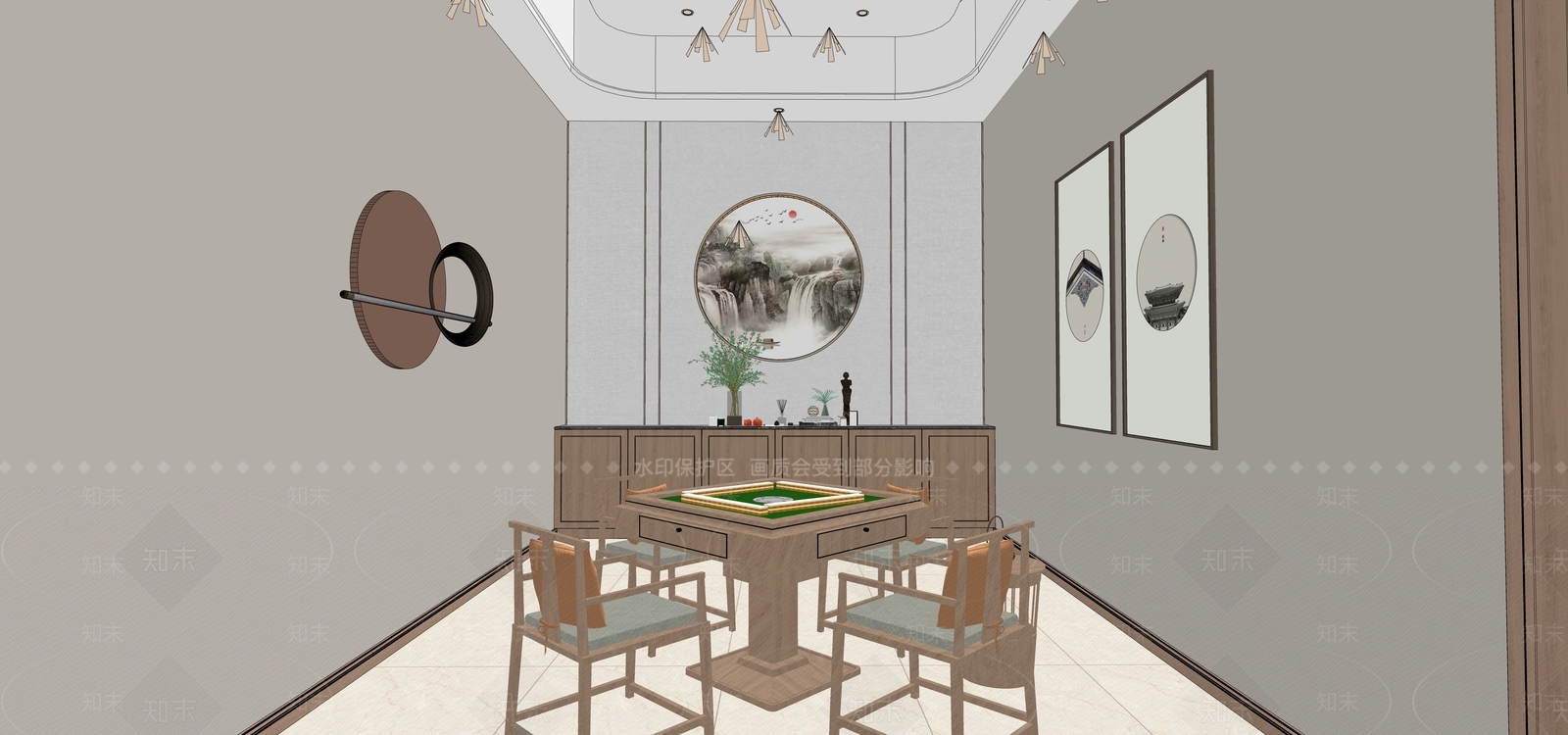 新中式棋牌室SU模型下载【ID:1104244907】