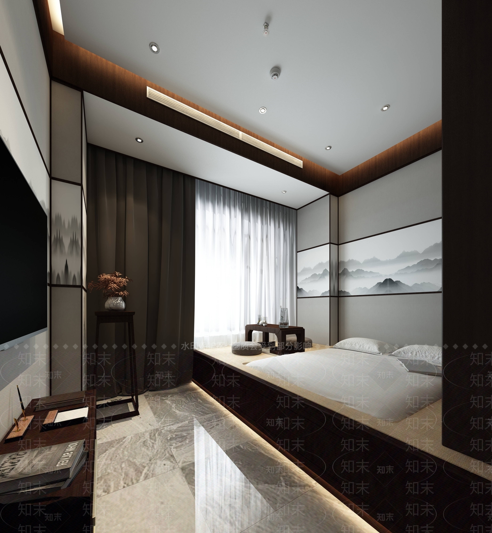 新中式酒店客房3D模型下载【ID:1104246697】_知末3d模型网