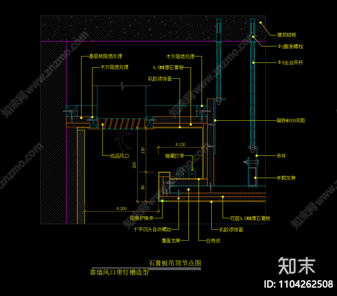 石膏板吊顶节点图cad施工图下载【ID:1104262508】