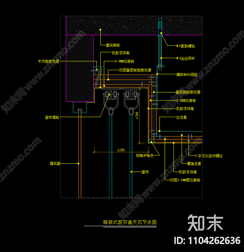 暗装式窗帘盒天花节点图施工图下载【ID:1104262636】