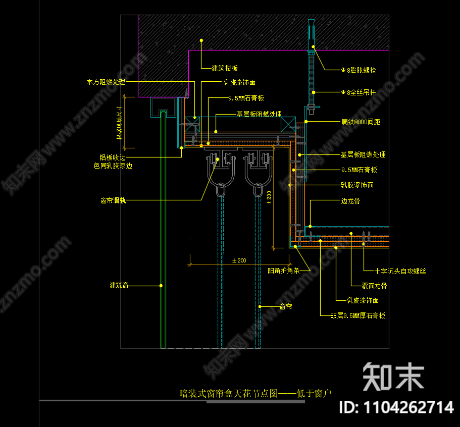 暗装式窗帘盒天花节点图施工图下载【ID:1104262714】