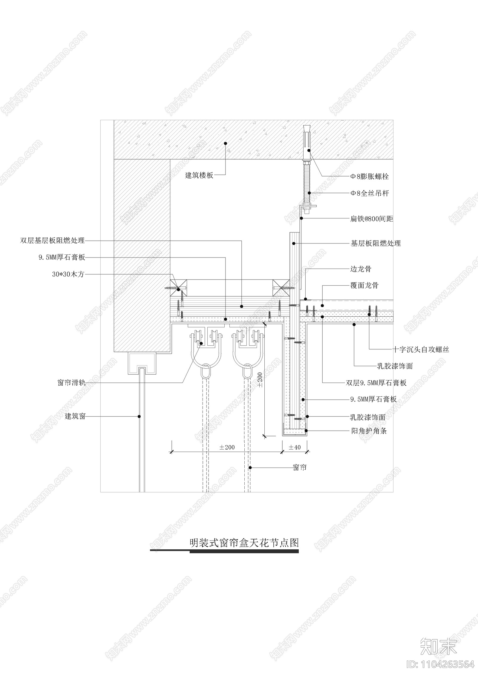 明装式窗帘盒天花节点图施工图下载【ID:1104263564】