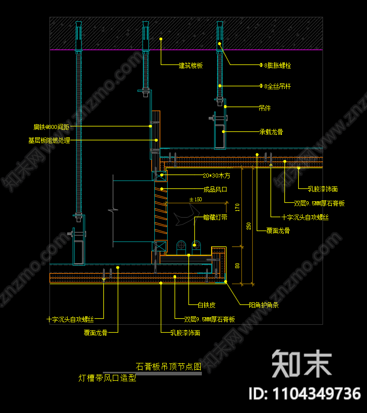 石膏板吊顶节点图cad施工图下载【ID:1104349736】