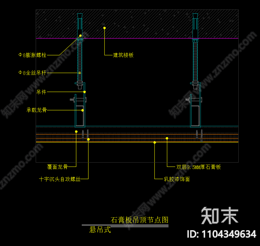 石膏板吊顶节点图cad施工图下载【ID:1104349634】