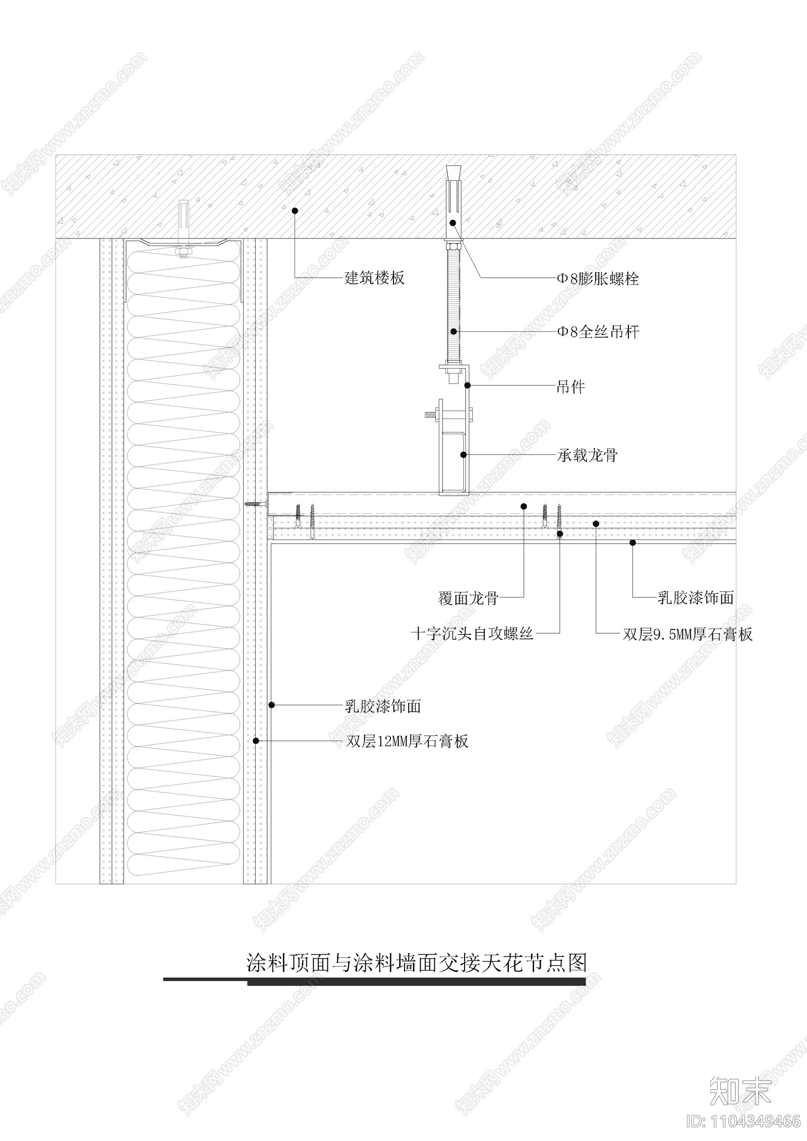 涂料顶面与涂料墙面交接天花节点图施工图下载【ID:1104349466】