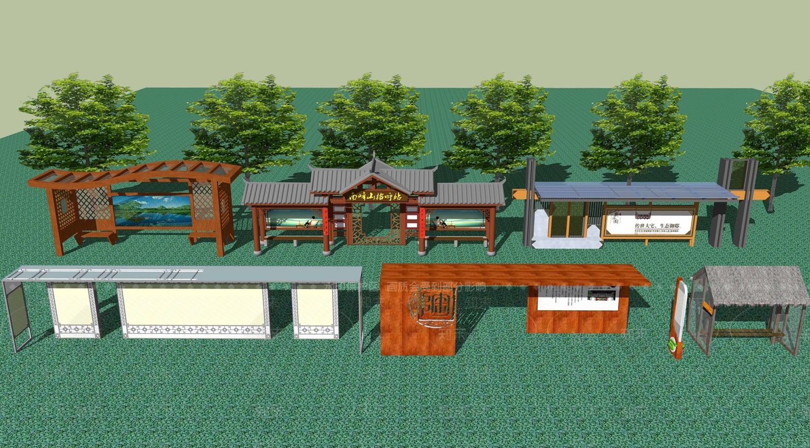 新中式公交站台SU模型下载【ID:1104277646】