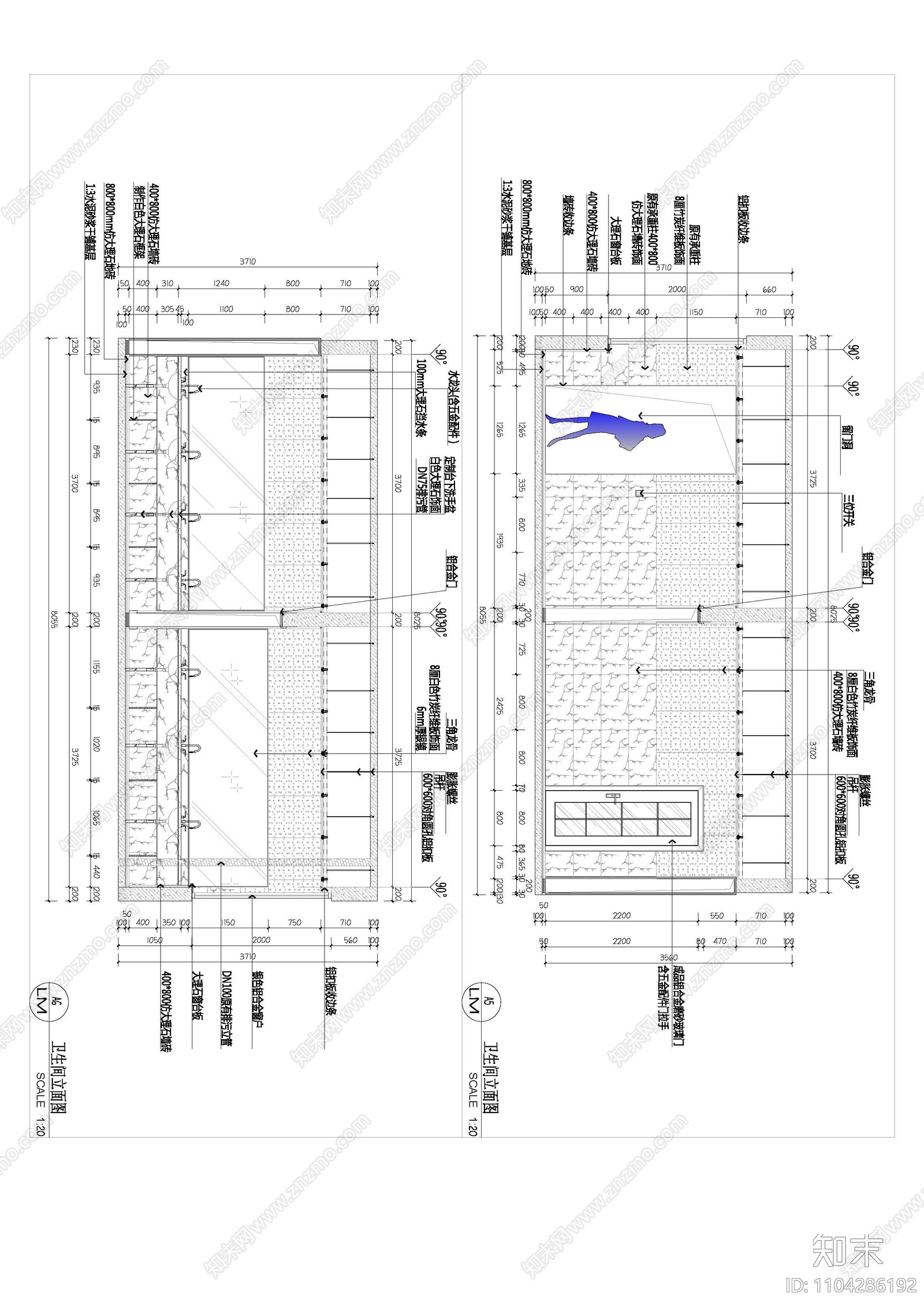 现代学校办公楼卫生间立面图施工图节点图洗手盆图纸cad施工图下载【ID:1104286192】