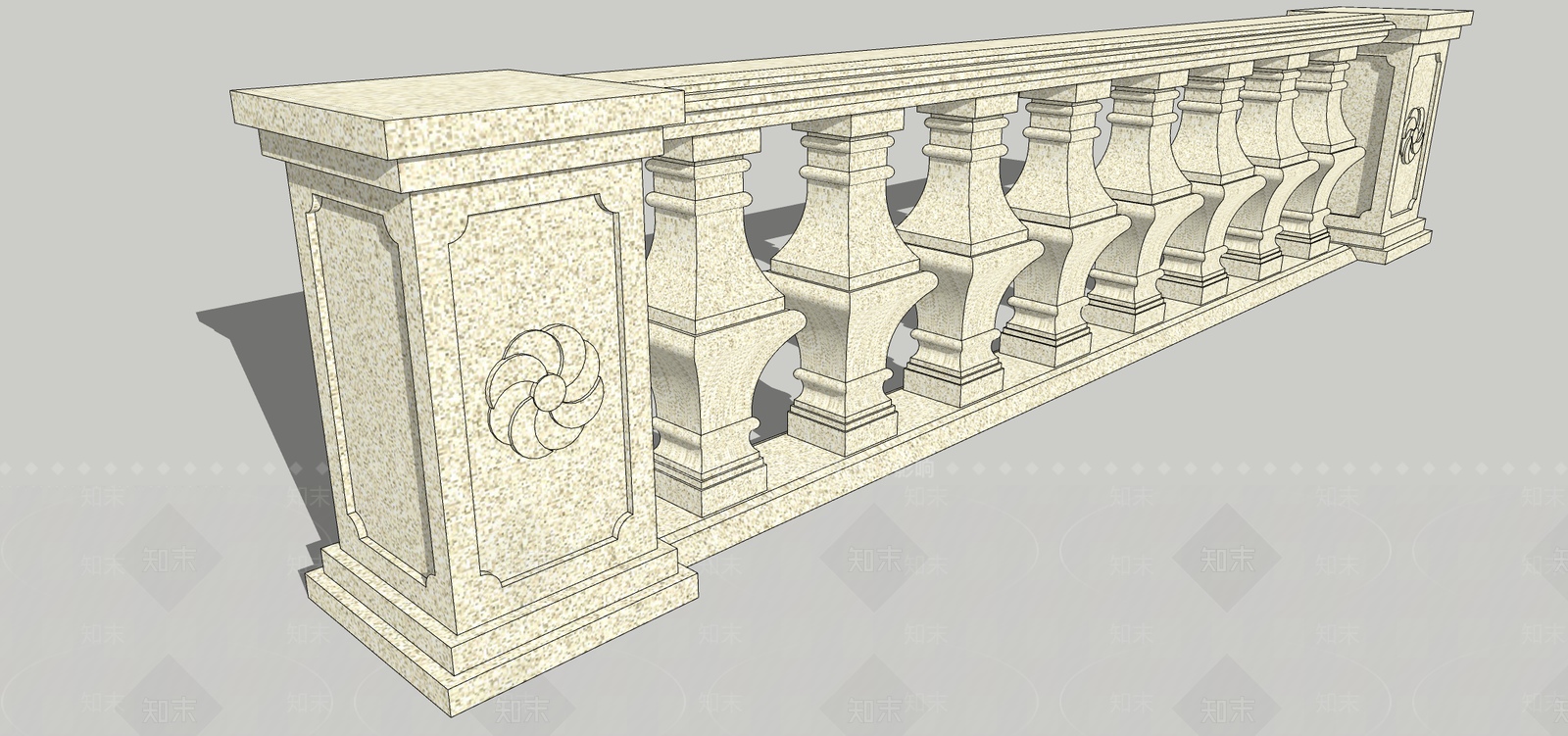 欧式大理石栏杆SU模型下载【ID:1104290700】