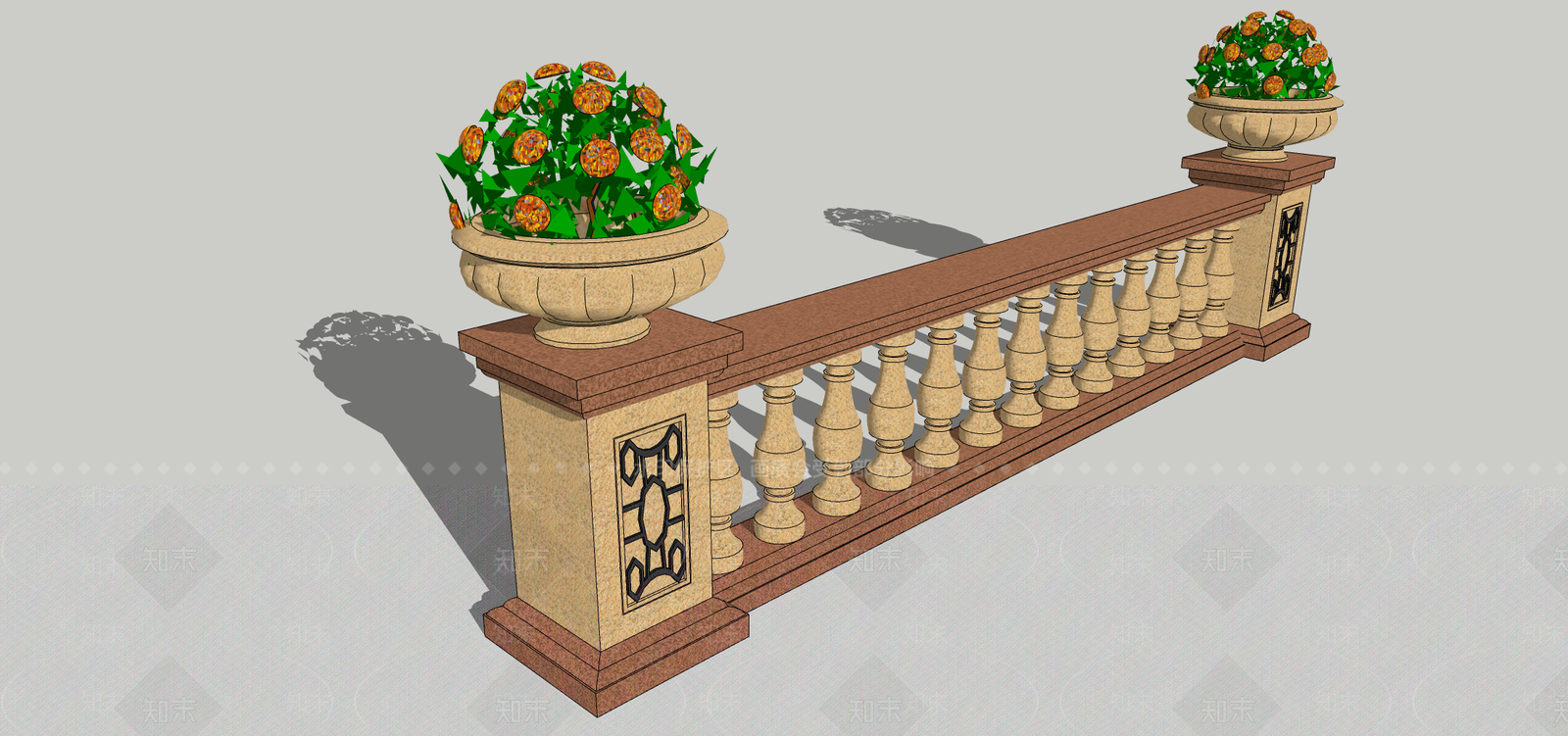 欧式大理石栏杆SU模型下载【ID:1104291186】