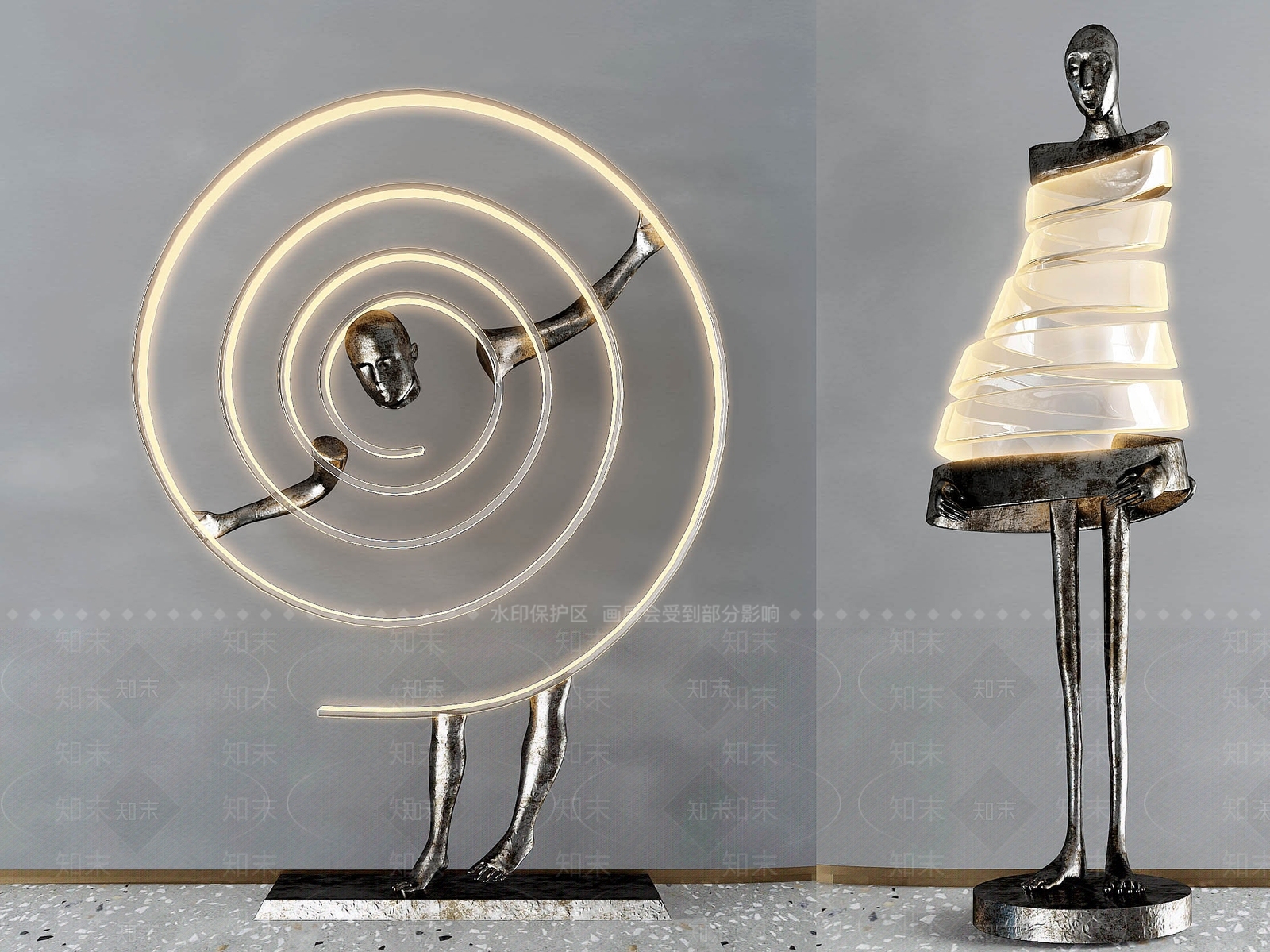 现代艺术创意人物雕塑SU模型下载【ID:1104291843】