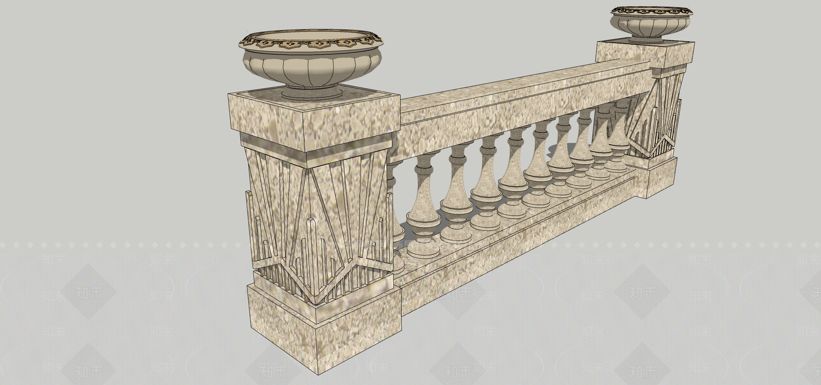 欧式大理石栏杆SU模型下载【ID:1104292700】