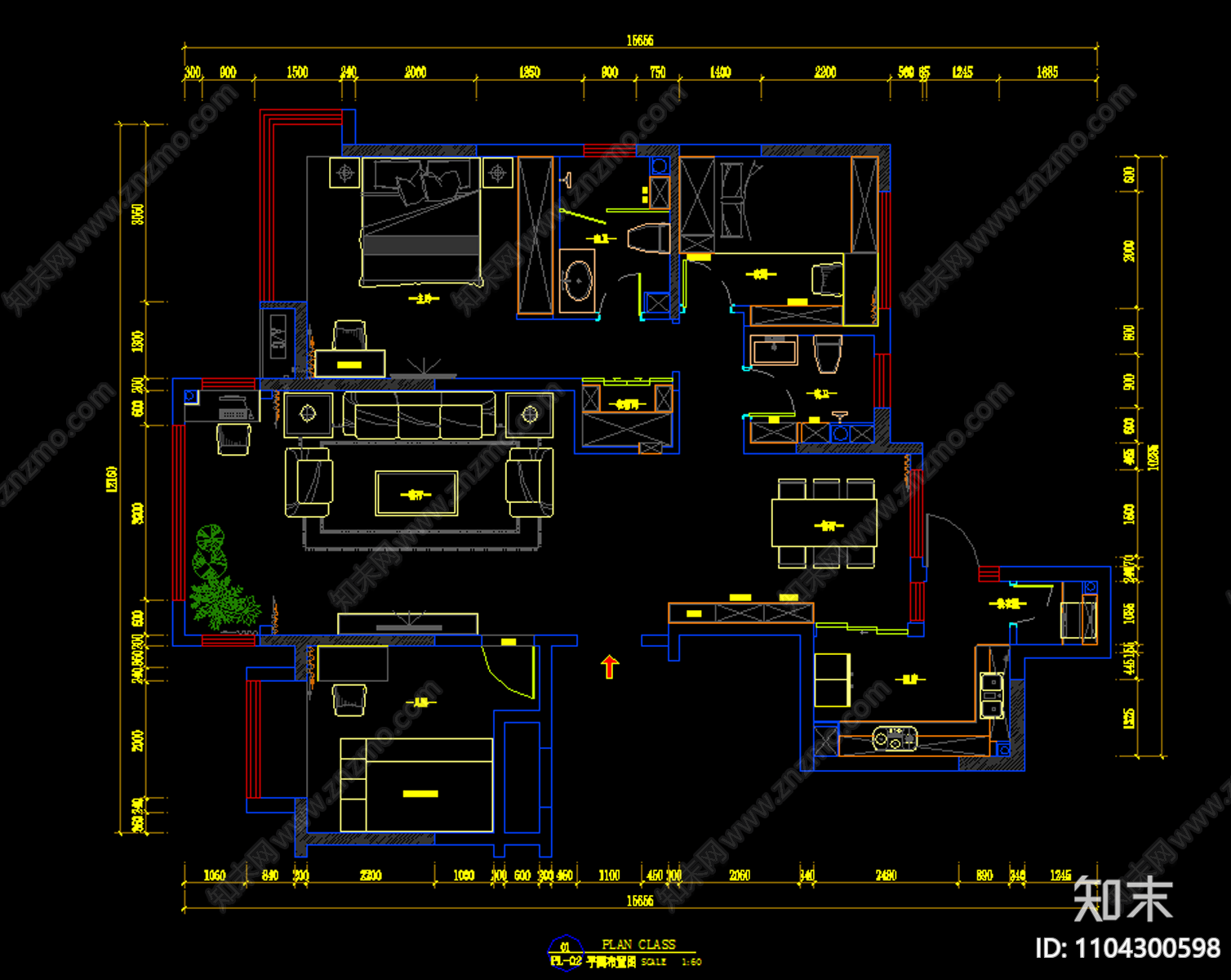 现代简约客餐厅cad施工图下载【ID:1104300598】