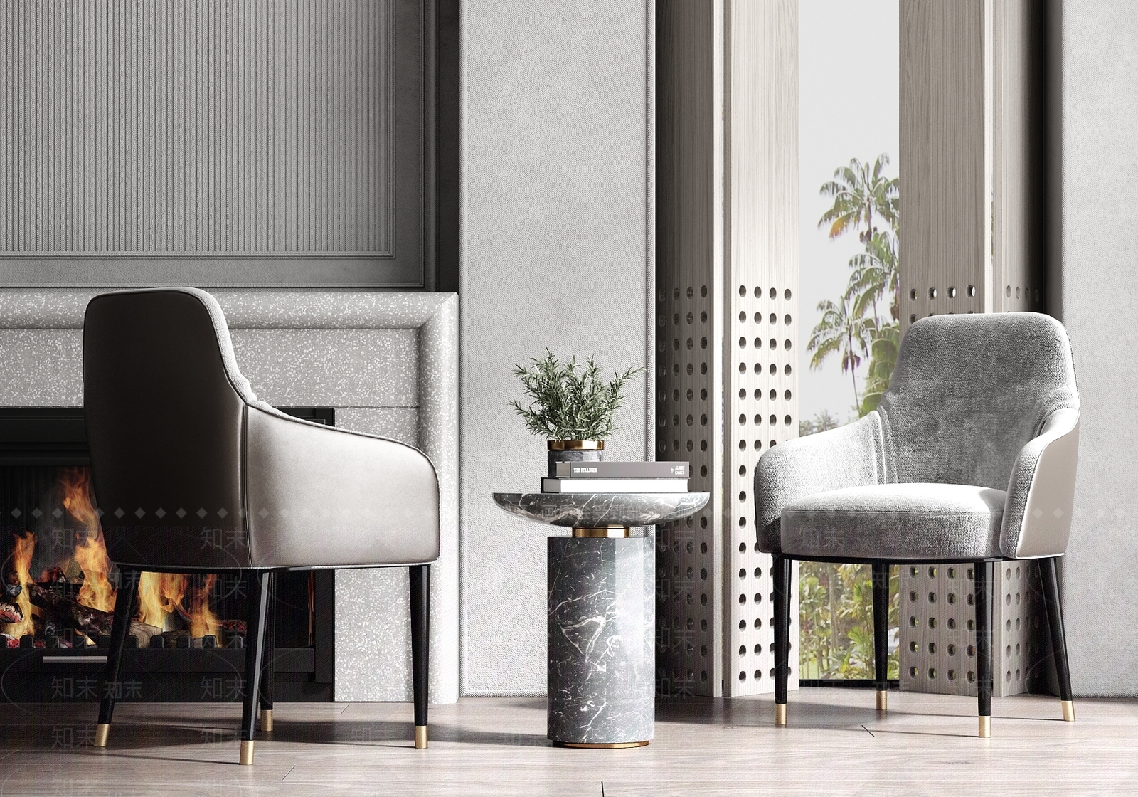 现代椅子茶几组合3D模型下载【ID:1104307691】