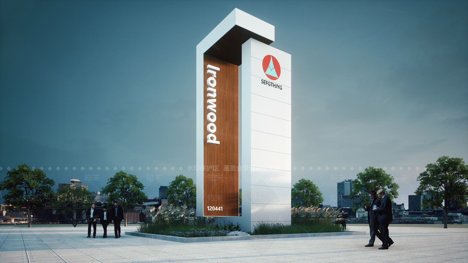 现代工厂入口景观柱SU模型下载【ID:1104373192】