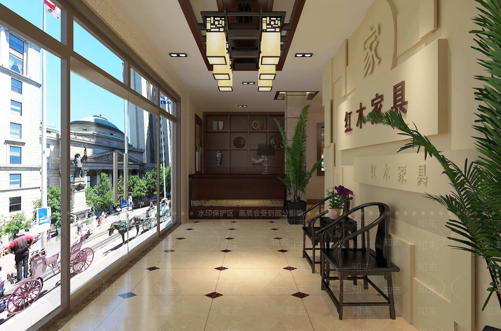 新中式实木家具展厅3D模型下载【ID:1104336995】