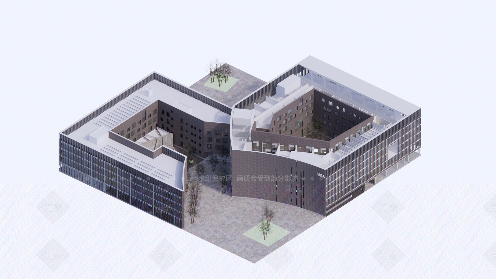现代图书馆建筑SU模型下载【ID:1104332243】