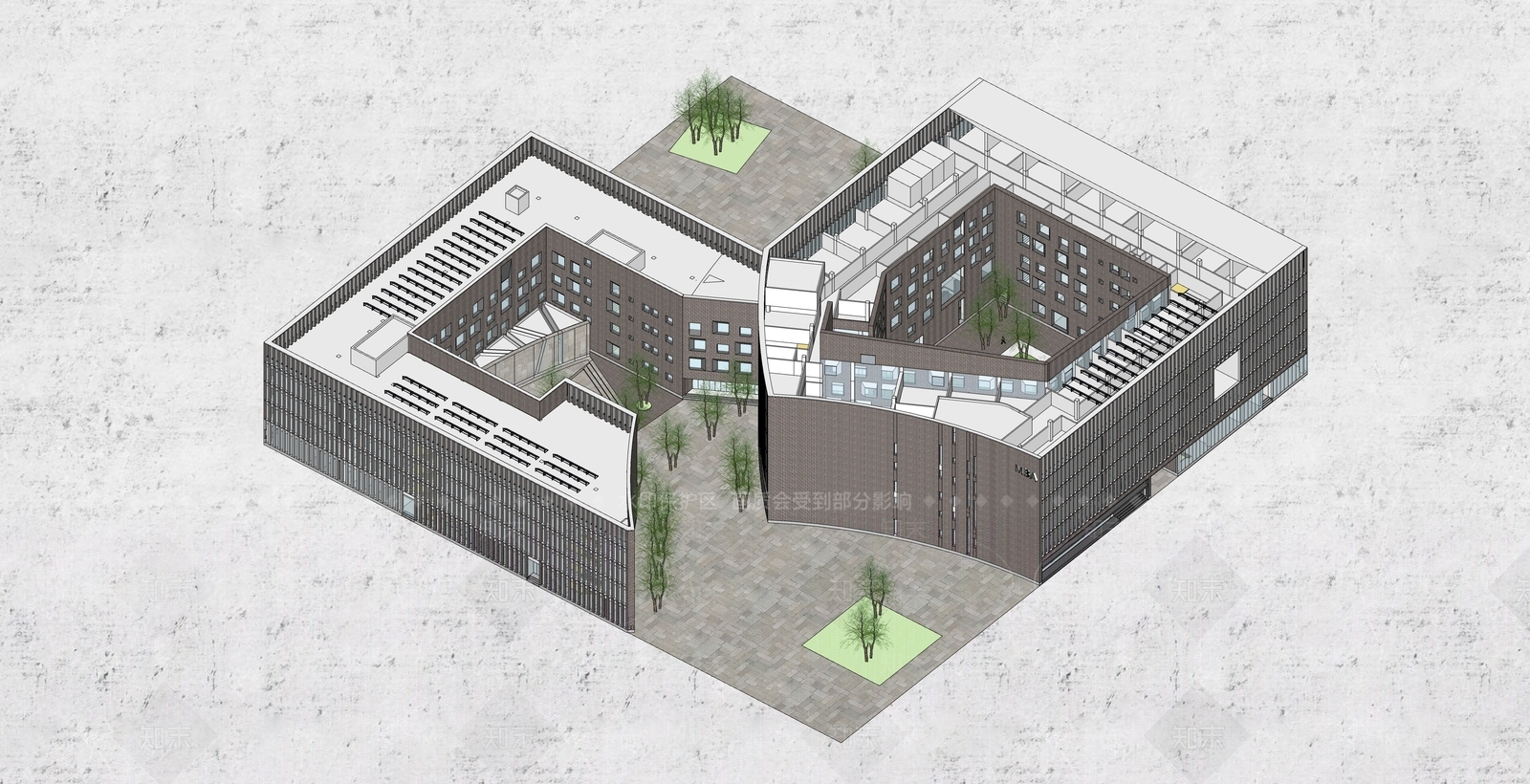 现代图书馆建筑SU模型下载【ID:1104332243】
