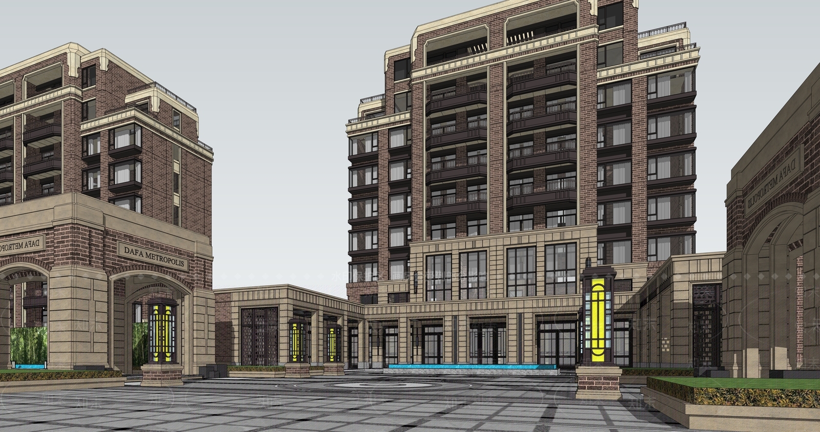 古典英伦风格多层住宅SU模型下载【ID:1104332606】