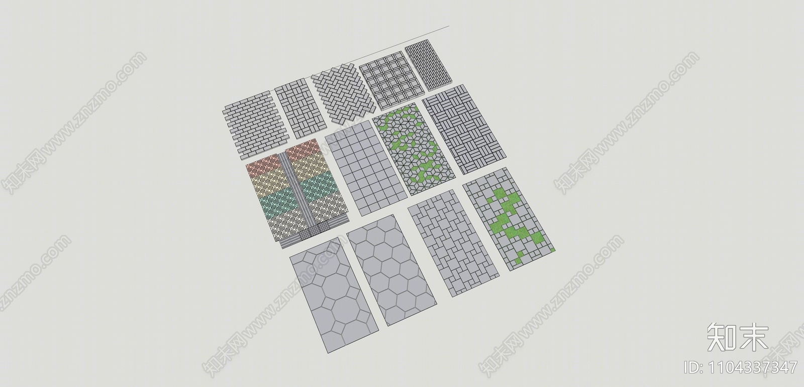 新中式园路铺地SU模型下载【ID:1104337347】