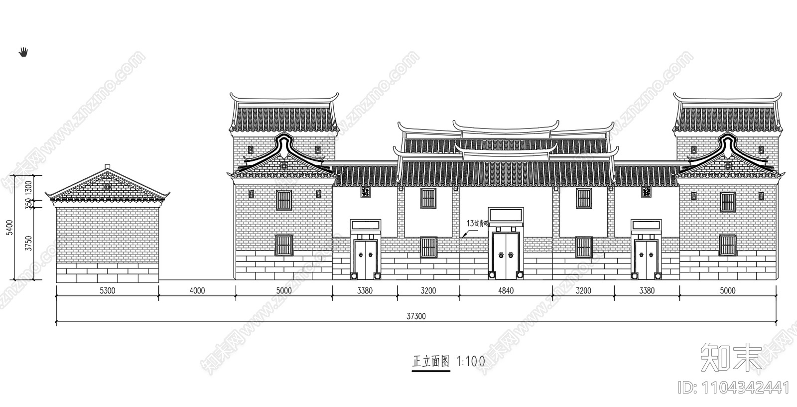 中式徽派建筑cad施工图下载【ID:1104342441】