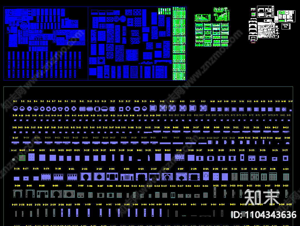中式花格元素施工图下载【ID:1104343636】