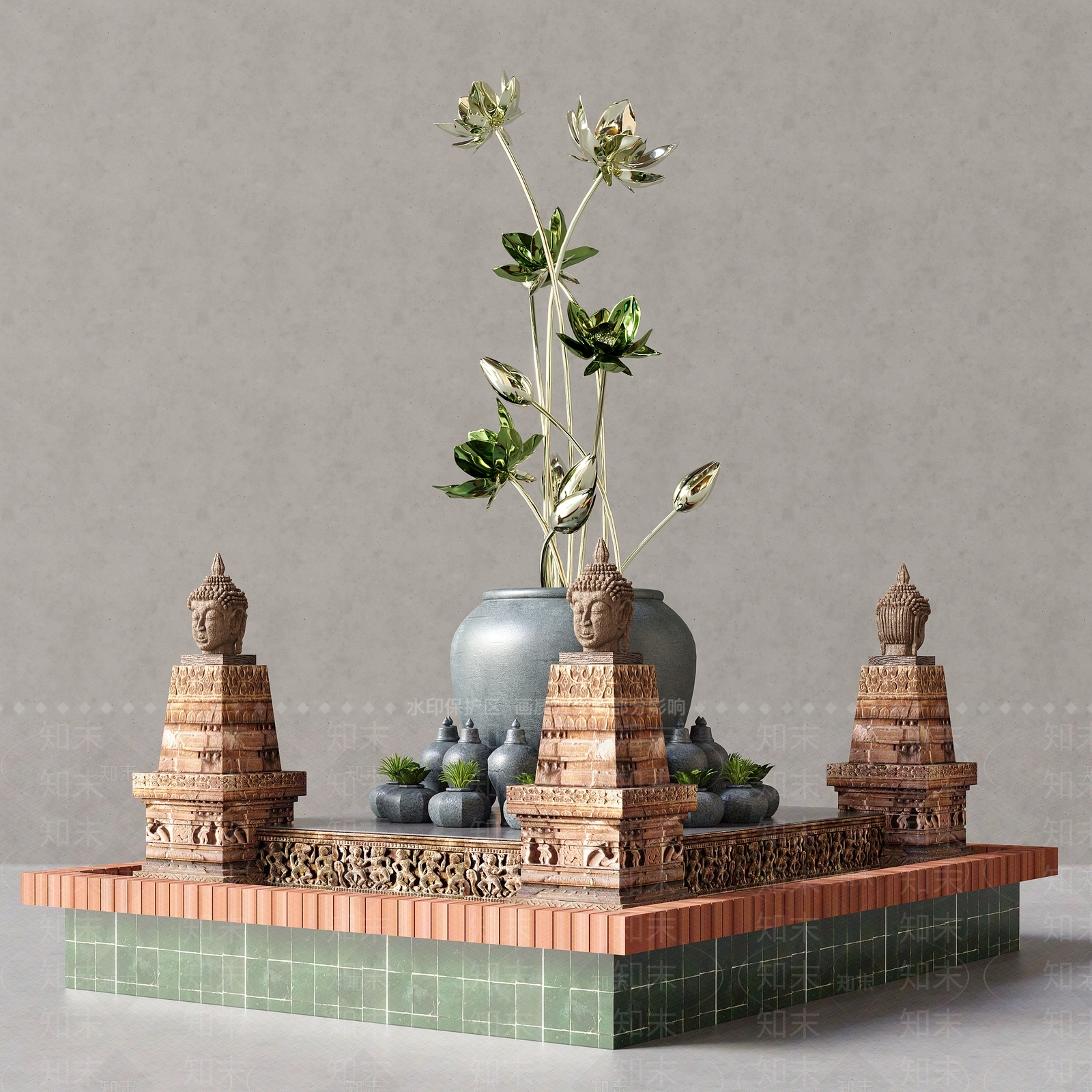 东南亚泰式景观小品3D模型下载【ID:1104345778】
