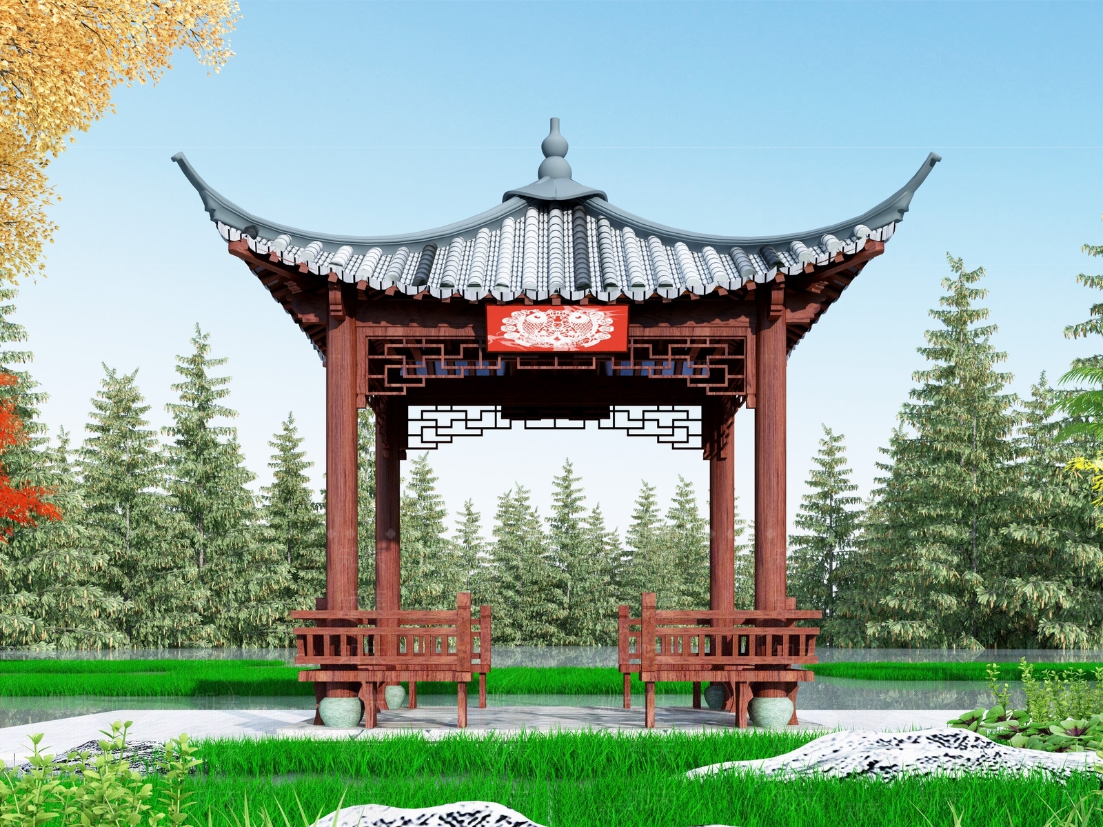 中式亭子3D模型下载【ID:1104353289】