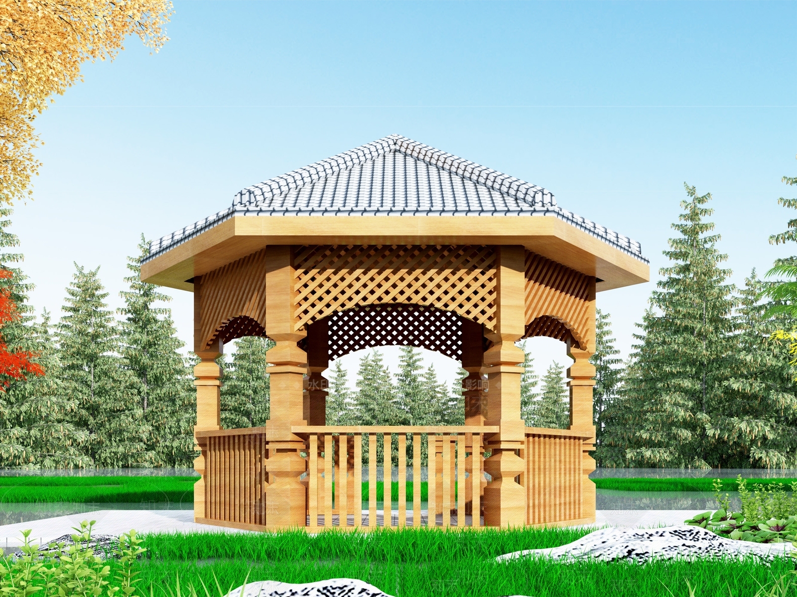 中式亭子3D模型下载【ID:1104353415】