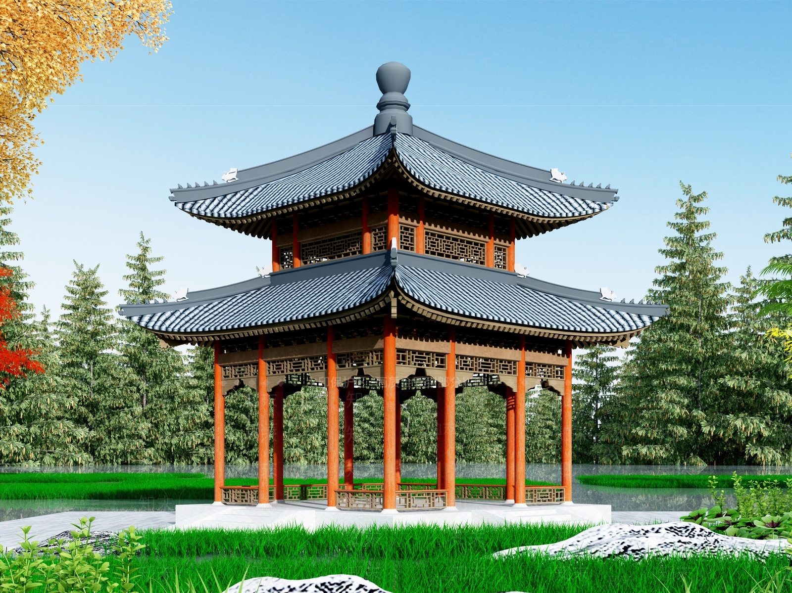 中式亭子3D模型下载【ID:1104353479】