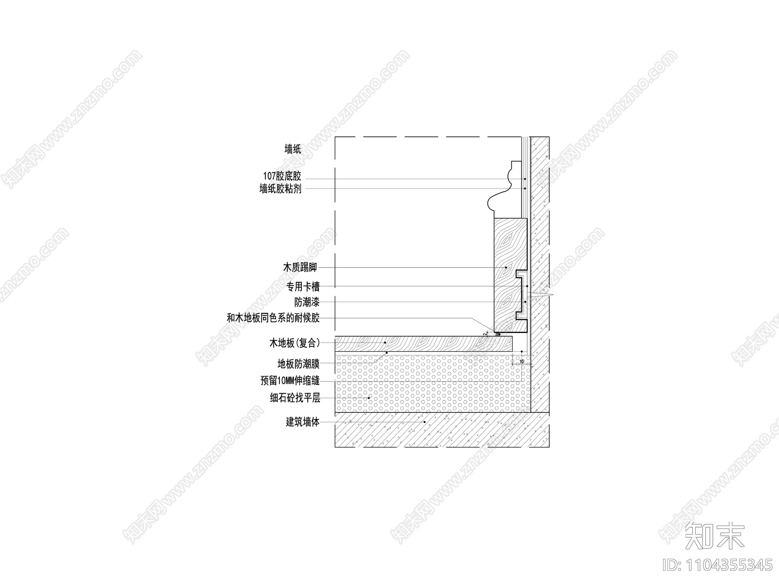 地面复合木地板墙面实木踢脚详图大样施工图下载【ID:1104355345】