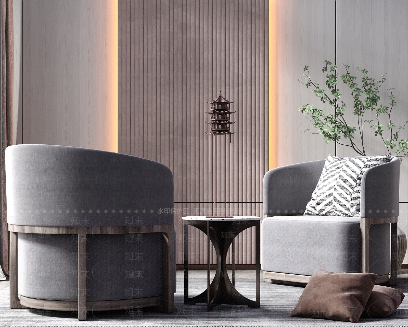 现代椅子茶几组合3D模型下载【ID:1104361501】