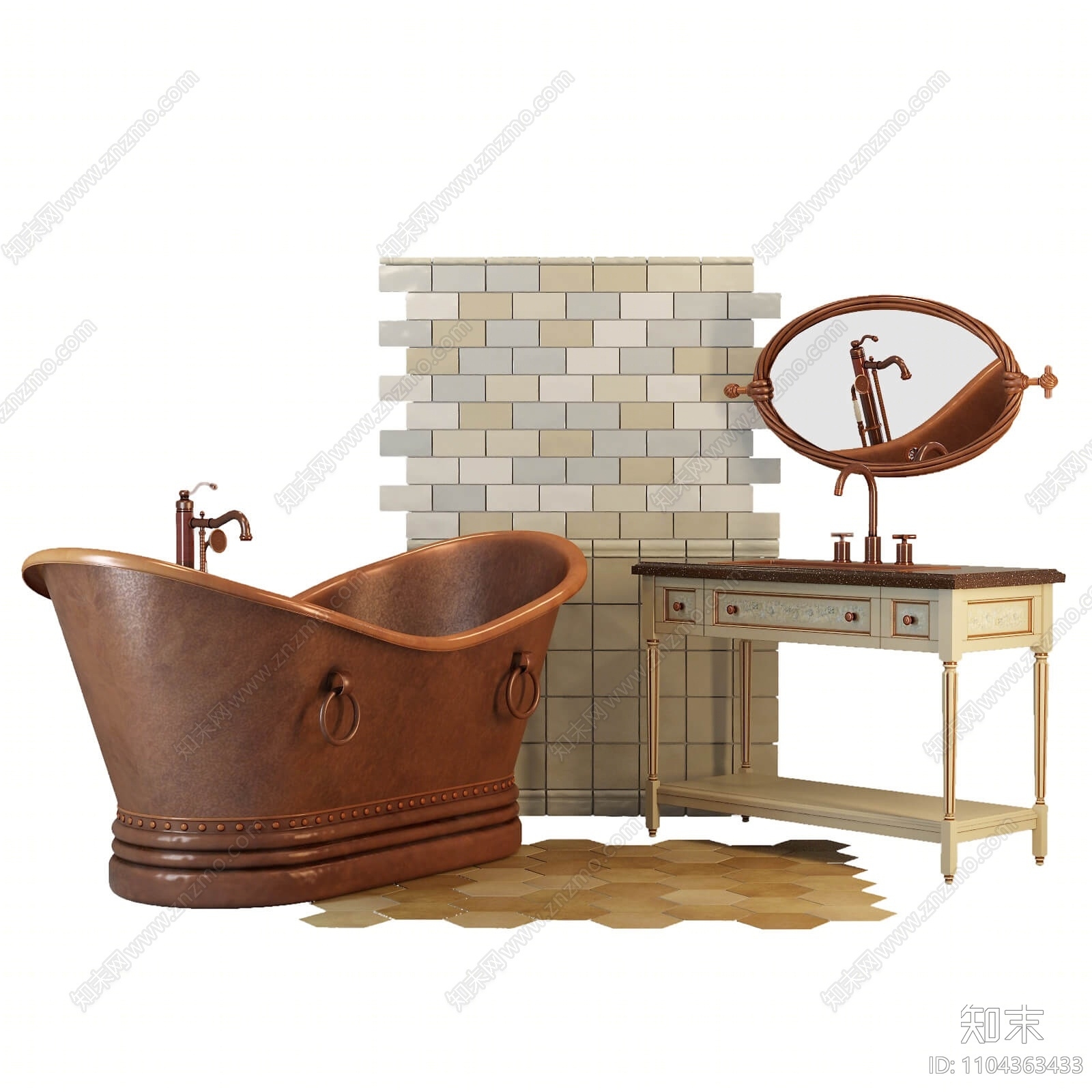 美式浴缸3D模型下载【ID:1104363433】