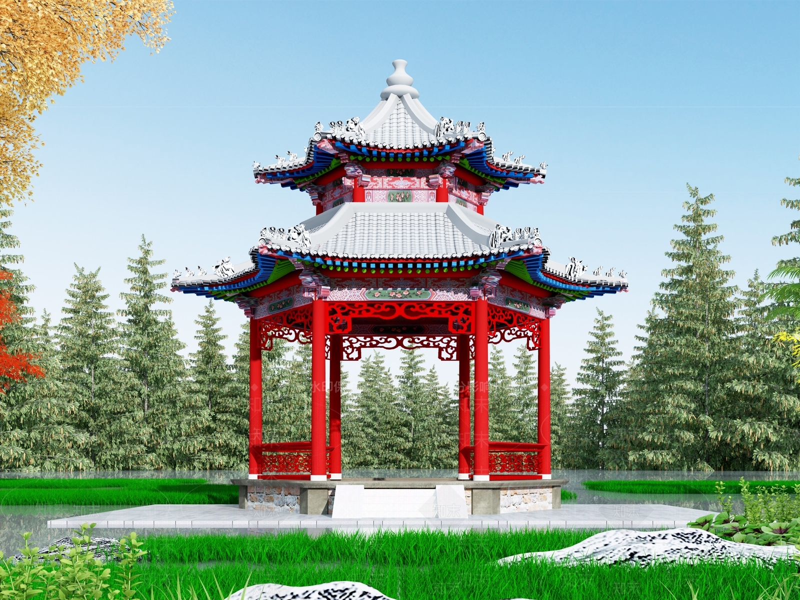 中式亭子3D模型下载【ID:1104366716】