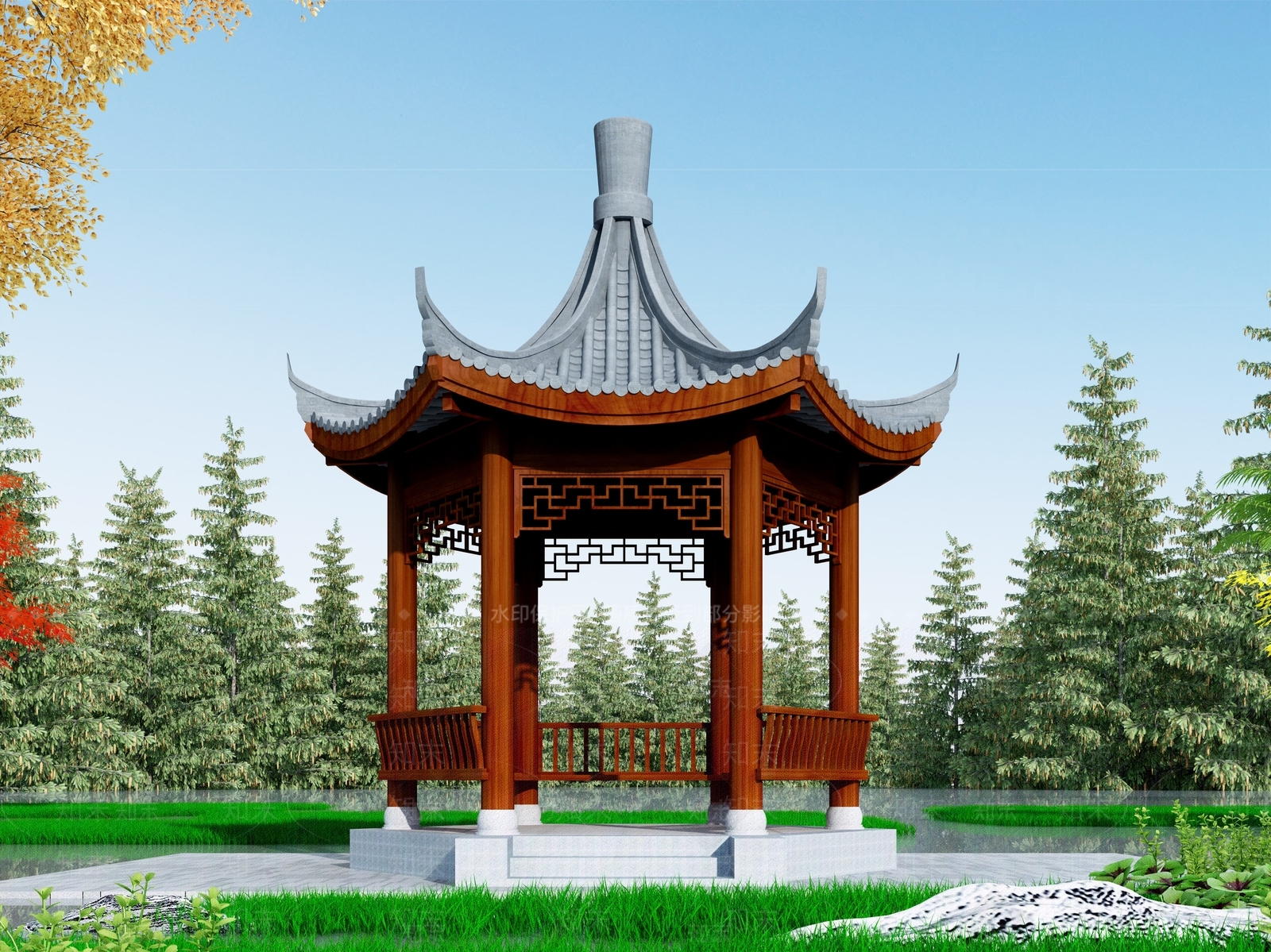 中式亭子3D模型下载【ID:1104367071】