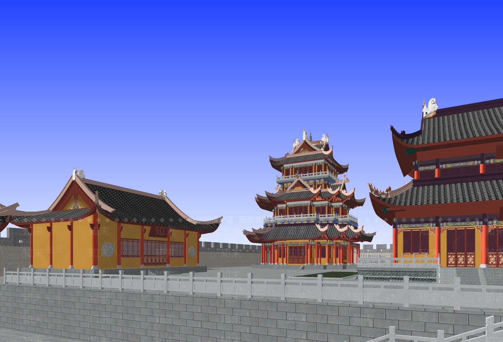 中式寺庙建筑SU模型下载【ID:1104369094】