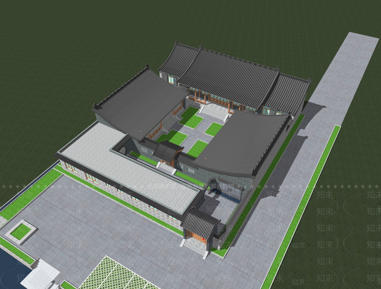 中式四合院SU模型下载【ID:1104369520】