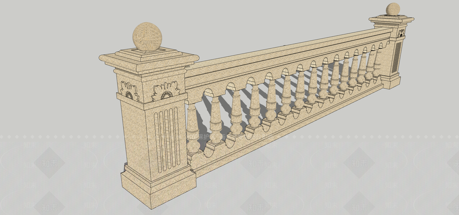 欧式大理石栏杆SU模型下载【ID:1104373088】